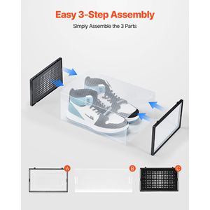 กล่องเก็บรองเท้าแบบซ้อนได้ 12 ชิ้น กล่องพลาสติกแบบโมดูลสำหรับรองเท้าผ้าใบไซส์ 11 ของสหรัฐอเมริกา ดีไซน์ประหยัดพื้นที่ - Product Image 3