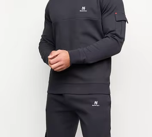 Men's Dark Gray <b>Tracksuit</b> Crew Neck Full Sleeve Solid Color Casual Joggers With Side Pockets Breathable Polyester Autumn Wear - Product Image 5