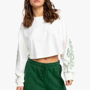 Haut court à manches longues pour femme en coton et polyester de couleur unie, nouvelle collection en ligne, prix bas, article très demandé - Product Image 1