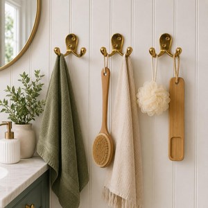 SHUBHAM Solid Brass Double Wall <b>Hook</b> <b>Decorative</b> <b>Coat</b> Rail <b>Hook</b> Gold Finish for Home Entryway Bathroom - Product Image 4