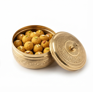 Elegant Brass Round Sweet Ball <b>Box</b> <b>With</b> <b>Lid</b> Gold Polished For Tabletop Kitchenware Laddu <b>Storage</b> Organizer Brass Mithai <b>Box</b> - Product Image 5