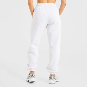 Pantalon de jogging en molleton blanc pour femme, taille haute, cheville élastiquée, 100 % coton, service OEM de haute qualité, logo personnalisé, hiver - Product Image 2