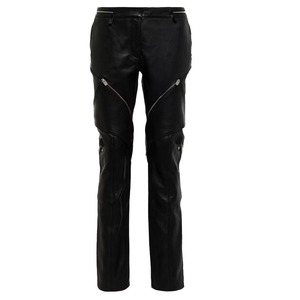 Pantalon en cuir véritable pour femme, coupe droite décontractée, jambe large, taille haute - Product Image 1