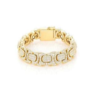 Luxury 24K <b>Solid</b> <b>Gold</b> Diamond Chain Bracelet Round Brilliant Cut Pave Setting Geometric Style Men's Everyday Wear - Product Image 1