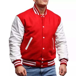 Red Color Wool Body With <b>White</b> Leather Sleeve Men's Clothing <b>Jackets</b> OEM Custom Varsity <b>Jackets</b> - Product Image 6