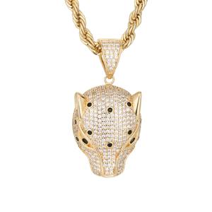 Colliers et pendentifs classiques pour hommes, style hip-hop, plaqués or 14 carats, tête de léopard, zircone cubique, cuivre - Product Image 5