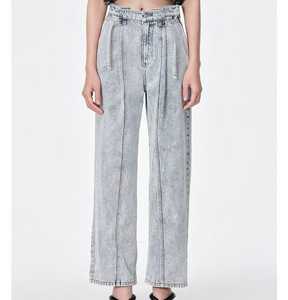 Jean taille haute à jambe large pour femme grande taille, couleur unie, style décontracté automne, coupe ample, longueur complète, en coton - Product Image 2