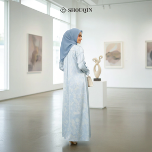 Vestido Gamis de Satén para Mujeres Musulmanas Irlandesas Shouqin, Elegante, Antiarrugas, con Estampado Floral, Cuello Camisero, Botones Delanteros, para Lactancia - Product Image 4