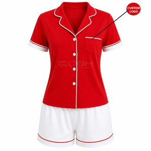 Ensemble de pyjama à manches courtes Cosh International Sisterhood Sorority, bordure rouge et blanche, classique, boutonné devant, en coton, vêtements de nuit d'été - Product Image 5