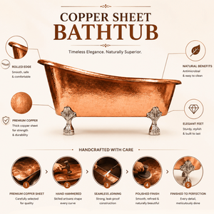 Baignoire autoportante élégante en cuivre martelé avec pieds métalliques décoratifs – Baignoire profonde haut de gamme pour salles de bain inspirées du spa - Product Image 2