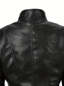 Chaqueta Corta de Cuero Sintético para Mujer, Estilo Motero, Casual, Elegante, Ecológica, Reversible, con Relleno de Algodón, en Empaque Premium - Product Image 5