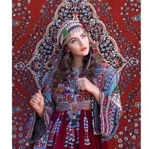 Vestido Maxi de Gasa y Cachemira para Mujer, Estilo Salwar Kameez Tribal Afgano Kuchi, con Decoración de Encaje, Estampado Elegante para Boda o Novia - Product Image 4