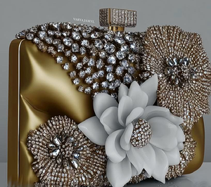Blush satin clutch adorned with a burst of diamonds. The ultimate <b>bridal</b> accessory. Available at wholesale prices. - Product Image 6