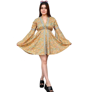 Vestido de Verano Ecológico de Talla Única, Estilo Línea A, con Lindo Estampado Floral de Lunares, Estilo Coreano Bohemio, Lavable, Tejido, Informal, Dulce - Product Image 1