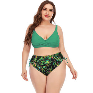 Women's Plus Size Floral Print Bikini Set <b>Crossed</b> Halter <b>Top</b> High Waist Bottom Stretch Swimwear - Product Image 5