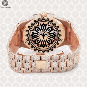 Montre de luxe pour homme Charm Jewells, boîtier en acier inoxydable, lunette sertie de diamants, mouvement mécanique, cadran de 40 mm, résistance à l'eau 10 bars - Product Image 3
