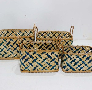 Panier de rangement en bambou tissé à la main, organiseur circulaire coloré, avec deux poignées, lot de 4, pour la maison et la cuisine - Product Image 4