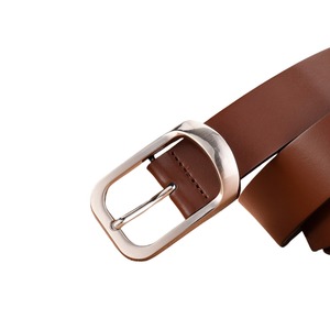 Brown <b>Cow</b> Hide Leather Belt With Silver Rectangular Pin Buckle Casual Style For Men - Product Image 5