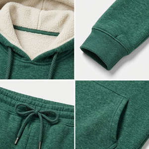 Magnifique ensemble de survêtement d'hiver pour homme, couleur verte, imprimé uni, 100 % coton, en molleton, design anti-transpiration, tendance - Product Image 6