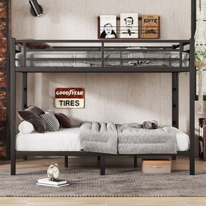 Black Queen Over Queen Metal Bunk <b>Bed</b> for Teens and Adults <b>Space</b> <b>Saving</b> with Noise Reduction No Box Spring Needed - Product Image 2