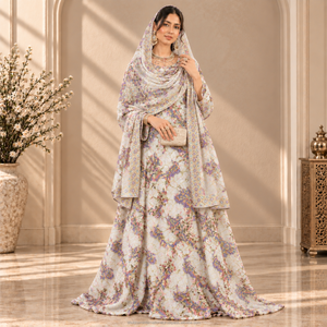Conjunto Completo de Lujo Fransawi Dirac Azul Gris con Cuentas y Estampado, con Garbasaar Bordado para Bodas Somalíes - Product Image 2