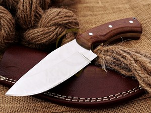 Cuchillo de Caza de Hoja Fija Hecho a Mano Personalizado, Mango de Madera de Espiga Completa, Funda de Cuero, Cuchillo para Desollar para Supervivencia al Aire Libre y Camping, OEM - Product Image 4