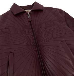 Avirex <b>Men's</b> Burgundy <b>Leather</b> Bomber <b>Jacket</b> Embossed Logo Front Zipper Turn-down Collar Moto Style Winter Wear - Product Image 4