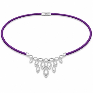 Pendentif collier en or blanc 18 carats avec pavé de diamants en cascade multi-feuilles, cordon coloré, certifié IGI, diamants de laboratoire de luxe - Product Image 4