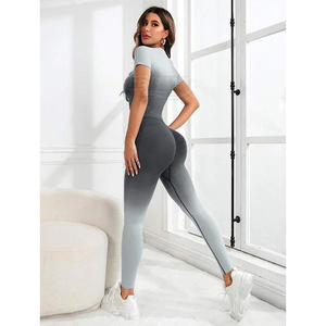 Nouvel Arrivage Ensemble 2 Pièces Femme Uni Très Élastique Respirant Écologique Sans Couture Sans Manches pour Gym Fitness Legging Effet Fesses de Pêche et Yoga - Product Image 5