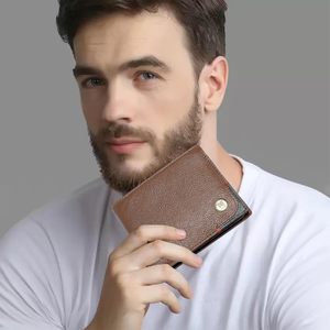 WRIZA Men's Genuine Leather <b>RFID</b> <b>Blocking</b> Slim Bifold Travel <b>Wallet</b>-Premium Brown Formal Credit Card Holder - Product Image 4