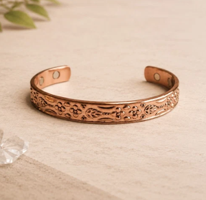 Wholesale Open Cuff <b>Bangle</b> Bracelet <b>Engraved</b> Floral Leaf Motif Solid Copper Adjustable Wristband Unisex Ayurvedic Therapeutic - Product Image 1