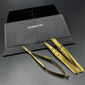 Ensemble de pinces à épiler professionnelles en acier inoxydable doré avec logo personnalisé, légères, durables, à pointe inclinée et pointue pour l'épilation des sourcils - Product Image 1