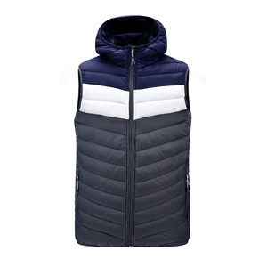 Hooded Men's Winter <b>Puffer</b> Vest Blue <b>White</b> Color Blocking Windproof Zipper Closure Casual Outdoor <b>Jacket</b> Thick Polyester Front - Product Image 5