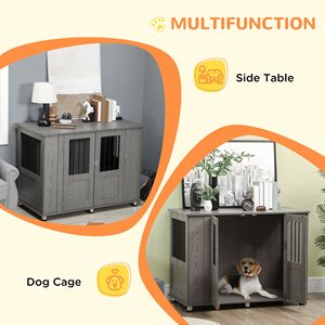 Cuccia per Cani Extra Large Grigia da Interno in Legno Massello, Gabbia per Cani con Porte Magnetiche Bloccabili, Tavolino d'Appoggio, Cuccia Tipo Villa - Product Image 5