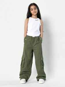 Pantalones cargo para niñas, pantalones informales holgados con cintura elástica y múltiples bolsillos, pantalones cómodos para uso diario para niños - Product Image 5