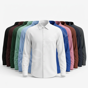 Chemise habillée en flanelle 100 % coton, coupe ajustée, col en V, boutonnée, design OEM personnalisé, tendance, décontractée, pour le travail - Product Image 1