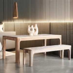 Minimalist Wood Outdoor Dining <b>Table</b> with Bench Set Durable Teak Design for Patio Furniture - Product Image 3