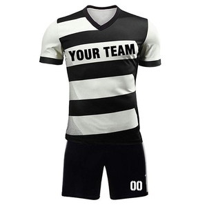 Conjunto de Uniforme de Fútbol Personalizado para Hombre 2026, Camiseta Deportiva a Rayas Negras y Blancas con Cuello en V, Manga Corta, Poliéster que Absorbe la Humedad, Uniforme para Adultos en Venta - Product Image 1