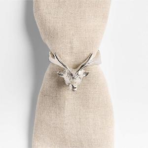 Anillo para Servilletas con Cabeza de Ciervo Plateada, Aleación de Zinc, Diseño Vintage, Decoración Navideña para Mesa, 5 cm de Ancho, Vajilla Navideña - Product Image 1