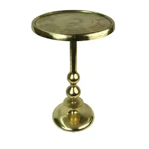 Table d'appoint ronde en aluminium nickelé, fabriquée à la main, design élégant et classique, pour la décoration de la pièce. - Product Image 5