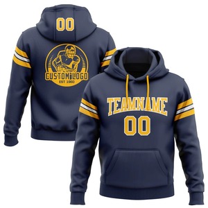 2026 Wholesale ODM Unisex Hooded Sweatshirt <b>Navy</b> Yellow Print Pocket Breathable Sustainable Lightweight Regular Fit Spring - Product Image 4