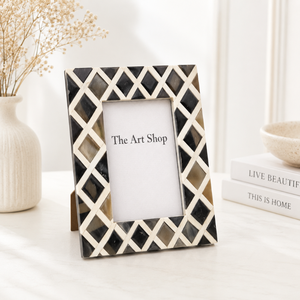 <b>Black</b> & White Geometric Wooden <b>Photo</b> <b>Frame</b> Handmade Mosaic Tabletop Picture <b>Frame</b> | Modern Decorative <b>Photo</b> <b>Frame</b> for Home room - Product Image 1