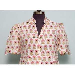 ชุดเดรสแม็กซี่ผ้าฝ้ายพิมพ์ลายดอกไม้ดิจิทัลแบบแฮนด์บล็อก สวยงามและสวมใส่สบาย เหมาะสำหรับผู้หญิง สวมใส่สบายๆ ในชีวิตประจำวันหรือไปงานปาร์ตี้ - Product Image 2