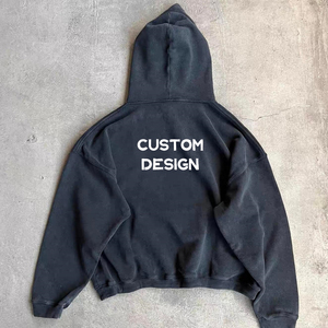 Sudadera con capucha gruesa de algodón French Terry para hombre, estilo streetwear, lavada, de corte holgado, con logo personalizable, efecto acid wash, sin capucha. - Product Image 4