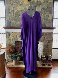 Robe caftan en rayonne violette teinte à la main, taille plus, col en V, coupe décontractée, vêtements de détente - Product Image 2