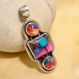 Natural Pink Oyster Turquoise Pendant Handmade 925 Sterling Silver Statement Square Shape Boho Jewelry <b>Gift</b> <b>Her</b> Christmas <b>Gift</b> - Product Image 2