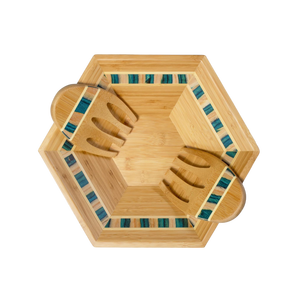 Ensemble de saladiers hexagonaux en bambou avec ustensiles, bols mélangeurs en bois écologiques à motif incrusté pour fruits et légumes, vente en gros - Product Image 1