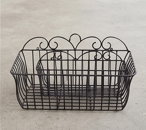 Vintage Metal Wire <b>Storage</b> <b>Basket</b> Black Powder Coated Wall Mounted <b>Rectangle</b> Shape Multi-Purpose Neatening Organized Container - Product Image 5