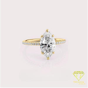 Anillo de compromiso de moissanita con corte marquesa en oro amarillo con banda pavé, anillo de promesa nupcial clásico solitario - Product Image 5