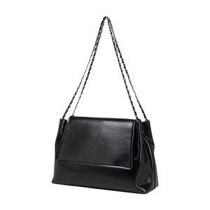 Sac fourre-tout en cuir véritable noir avec bandoulière chaîne, grande capacité, fermeture éclair, idéal pour les trajets quotidiens - Product Image 2